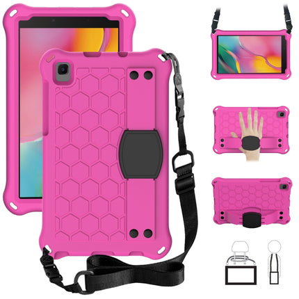 For Samsung Galaxy Tab A 8.0 & S Pen (2019)P200/P205 Honeycomb Design EVA + PC Four Corner Shockproof Protective Case with Strap(Rose Red+Black)-garmade.com