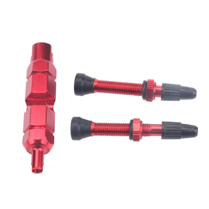 A5592 2 PCS 40mm Red French Tubeless Valve Core with Red Disassembly Tool for Road Bike-garmade.com