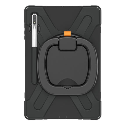 For Samsung Galaxy Tab S8+ / Tab S8 Plus / Tab S7 FE / Tab S7+ T970/T975 Silicone + PC Protective Case with Holder & Shoulder Strap(Black+Black)-garmade.com