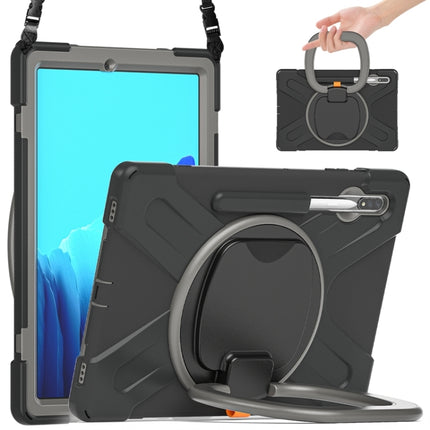 For Samsung Galaxy Tab S8+ / Tab S8 Plus / Tab S7 FE / Tab S7+ T970/T975 Silicone + PC Protective Case with Holder & Shoulder Strap(Black+Gray)-garmade.com