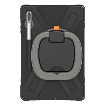 For Samsung Galaxy Tab S8+ / Tab S8 Plus / Tab S7 FE / Tab S7+ T970/T975 Silicone + PC Protective Case with Holder & Shoulder Strap(Black+Gray)-garmade.com