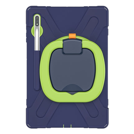 For Samsung Galaxy Tab S8+ / Tab S8 Plus / Tab S7 FE / Tab S7+ T970/T975 Silicone + PC Protective Case with Holder & Shoulder Strap(NavyBlue+Lime)-garmade.com