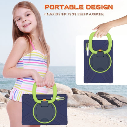 For Samsung Galaxy Tab S8+ / Tab S8 Plus / Tab S7 FE / Tab S7+ T970/T975 Silicone + PC Protective Case with Holder & Shoulder Strap(NavyBlue+Lime)-garmade.com