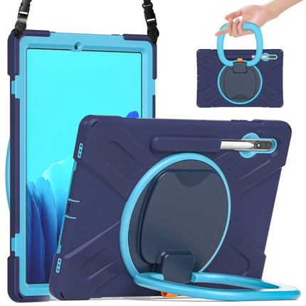 For Samsung Galaxy Tab S8+ / Tab S8 Plus / Tab S7 FE / Tab S7+ T970/T975 Silicone + PC Protective Case with Holder & Shoulder Strap(NavyBlue+Blue)-garmade.com