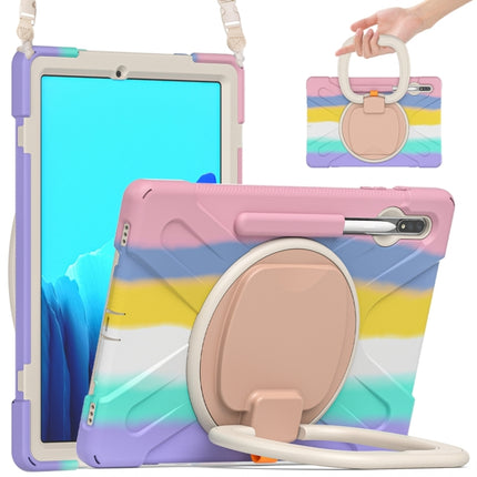 For Samsung Galaxy Tab S8+ / Tab S8 Plus / Tab S7 FE / Tab S7+ T970/T975 Silicone + PC Protective Case with Holder & Shoulder Strap(Colorful Pink)-garmade.com