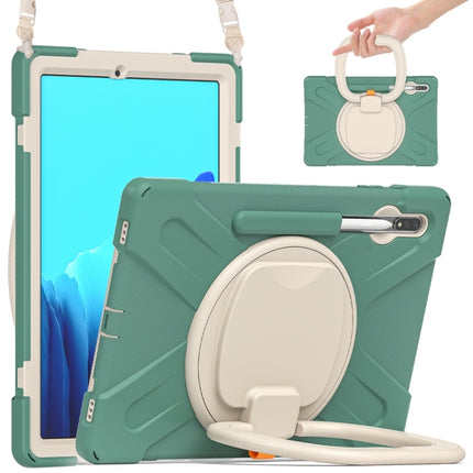 For Samsung Galaxy Tab S8+ / Tab S8 Plus / Tab S7 FE / Tab S7+ T970/T975 Silicone + PC Protective Case with Holder & Shoulder Strap(Emerald Green)-garmade.com