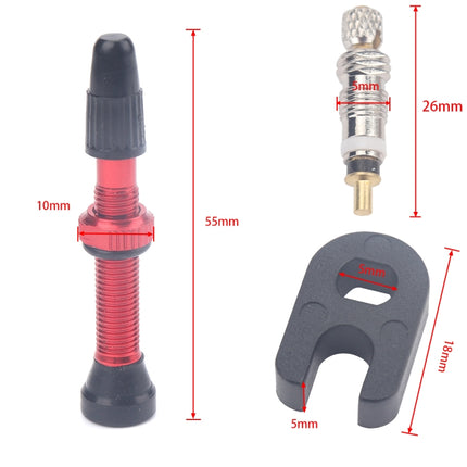 A5593 2 PCS 40mm Red French Tubeless Valve Stem with Repair Kit for Road Bike-garmade.com