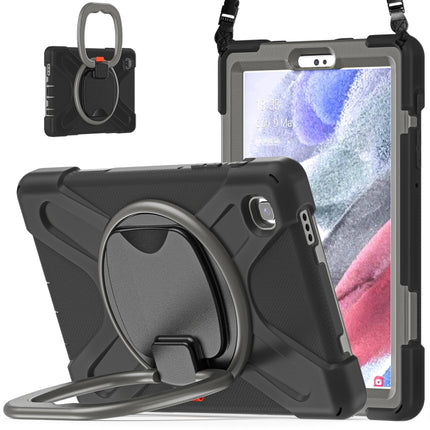For Samsung Galaxy Tab A7 Lite T220 / T225 Silicone + PC Protective Case with Holder & Shoulder Strap(Black+Gray)-garmade.com