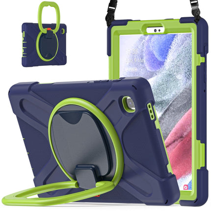 For Samsung Galaxy Tab A7 Lite T220 / T225 Silicone + PC Protective Case with Holder & Shoulder Strap(Navy Blue + Lime)-garmade.com