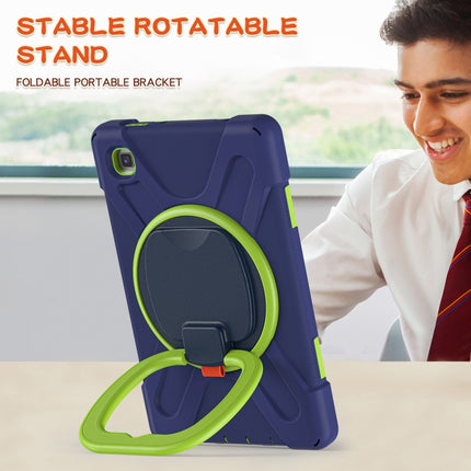 For Samsung Galaxy Tab A7 Lite T220 / T225 Silicone + PC Protective Case with Holder & Shoulder Strap(Navy Blue + Lime)-garmade.com
