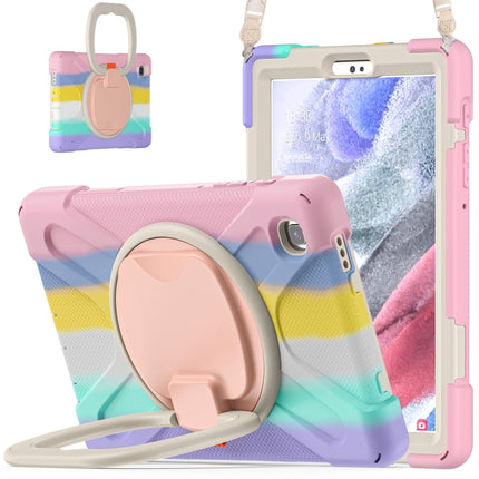 For Samsung Galaxy Tab A7 Lite T220 / T225 Silicone + PC Protective Case with Holder & Shoulder Strap(Colorful Pink)-garmade.com