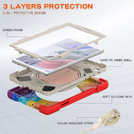 For Samsung Galaxy Tab A7 Lite T220 / T225 Silicone + PC Protective Case with Holder & Shoulder Strap(Colorful Red)-garmade.com