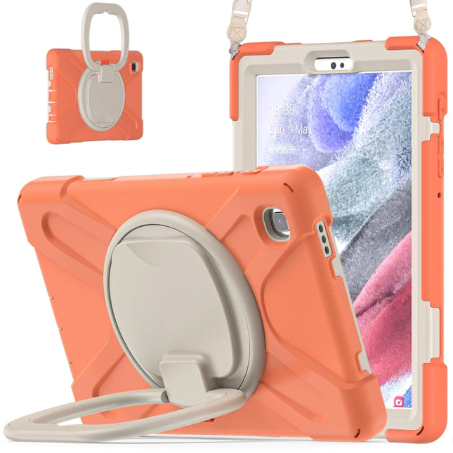 For Samsung Galaxy Tab A7 Lite T220 / T225 Silicone + PC Protective Case with Holder & Shoulder Strap(Coral Orange)-garmade.com