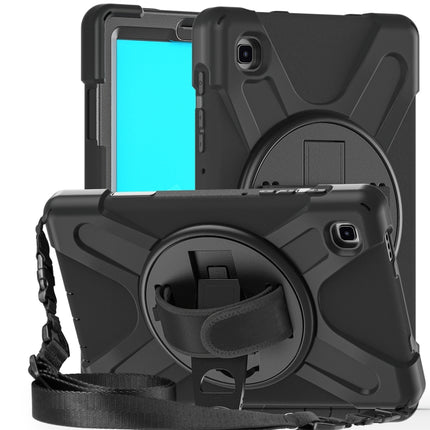 For Samsung Galaxy Tab A7 Lite T220 / T225 Silicone + PC Protective Case with Holder & Shoulder Strap(Black)-garmade.com