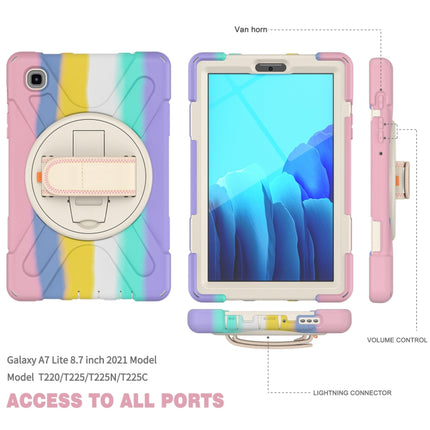 For Samsung Galaxy Tab A7 Lite T220 / T225 Silicone + PC Protective Case with Holder & Shoulder Strap(Colorful Pink)-garmade.com