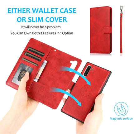 For Samsung Galaxy Note10 Calf Texture 2 in 1 Detachable Magnetic Back Cover Horizontal Flip Leather Case with Holder & Card Slots & Wallet & Photo Frame(Red)-garmade.com