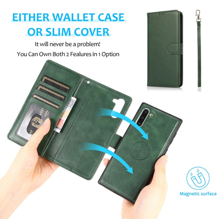 For Samsung Galaxy Note10 Calf Texture 2 in 1 Detachable Magnetic Back Cover Horizontal Flip Leather Case with Holder & Card Slots & Wallet & Photo Frame(Green)-garmade.com