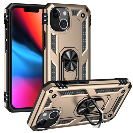 Shockproof TPU + PC Protective Case with 360 Degree Rotating Holder For iPhone 13 mini(Gold)-garmade.com