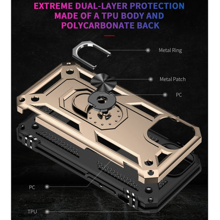 Shockproof TPU + PC Protective Case with 360 Degree Rotating Holder For iPhone 13 mini(Gold)-garmade.com