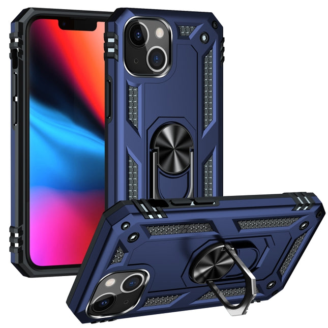 Shockproof TPU + PC Protective Case with 360 Degree Rotating Holder For iPhone 13 mini(Blue)-garmade.com