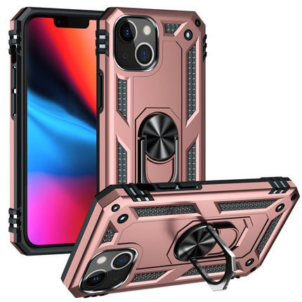 Shockproof TPU + PC Protective Case with 360 Degree Rotating Holder For iPhone 13 mini(Rose Gold)-garmade.com