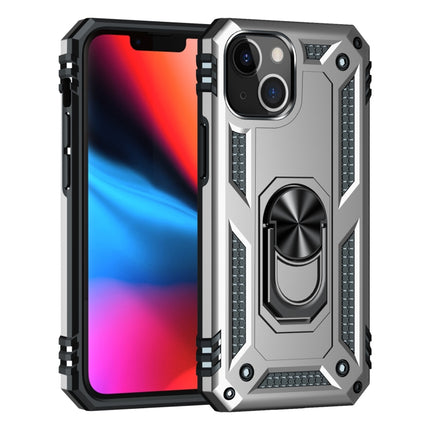 Shockproof TPU + PC Protective Case with 360 Degree Rotating Holder For iPhone 13 mini(Silver)-garmade.com