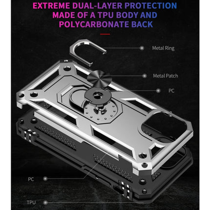 Shockproof TPU + PC Protective Case with 360 Degree Rotating Holder For iPhone 13 mini(Silver)-garmade.com