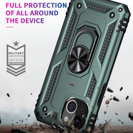 Shockproof TPU + PC Protective Case with 360 Degree Rotating Holder For iPhone 13(Dark Green)-garmade.com