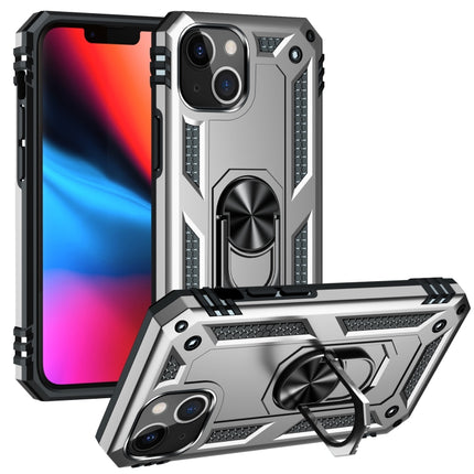 Shockproof TPU + PC Protective Case with 360 Degree Rotating Holder For iPhone 13(Silver)-garmade.com