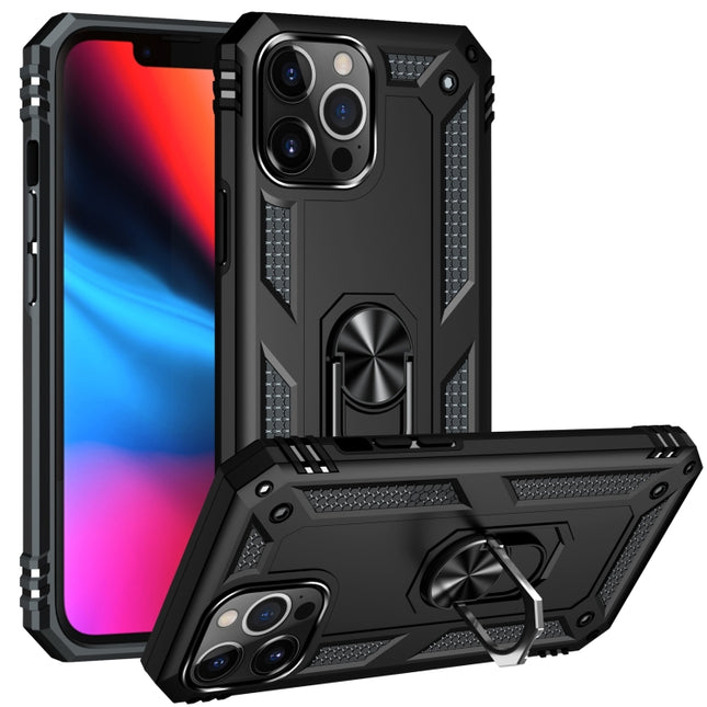 Shockproof TPU + PC Protective Case with 360 Degree Rotating Holder For iPhone 13 Pro(Black)-garmade.com