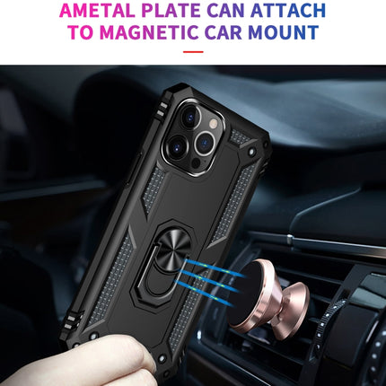 Shockproof TPU + PC Protective Case with 360 Degree Rotating Holder For iPhone 13 Pro(Black)-garmade.com