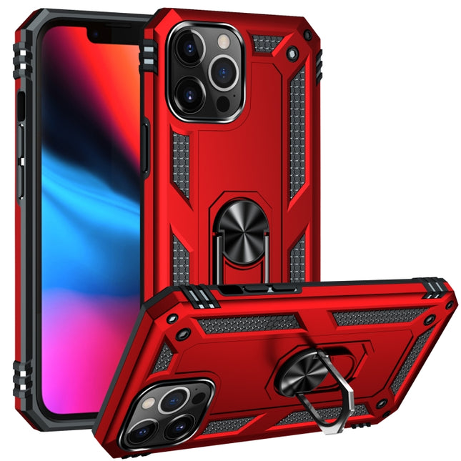 Shockproof TPU + PC Protective Case with 360 Degree Rotating Holder For iPhone 13 Pro(Red)-garmade.com