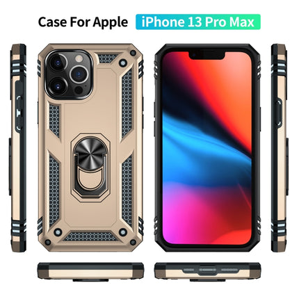Shockproof TPU + PC Protective Case with 360 Degree Rotating Holder For iPhone 13 Pro(Gold)-garmade.com