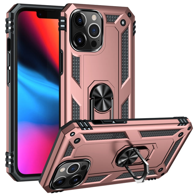 Shockproof TPU + PC Protective Case with 360 Degree Rotating Holder For iPhone 13 Pro(Rose Gold)-garmade.com