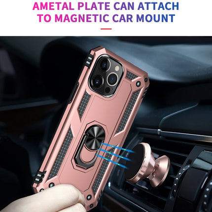 Shockproof TPU + PC Protective Case with 360 Degree Rotating Holder For iPhone 13 Pro(Rose Gold)-garmade.com