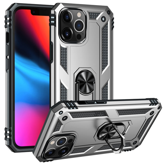 Shockproof TPU + PC Protective Case with 360 Degree Rotating Holder For iPhone 13 Pro(Silver)-garmade.com