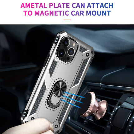 Shockproof TPU + PC Protective Case with 360 Degree Rotating Holder For iPhone 13 Pro(Silver)-garmade.com