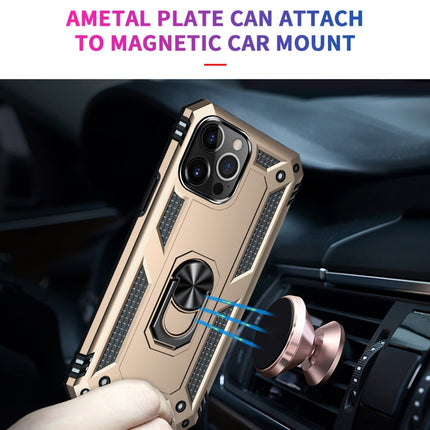 Shockproof TPU + PC Protective Case with 360 Degree Rotating Holder For iPhone 13 Pro Max(Gold)-garmade.com