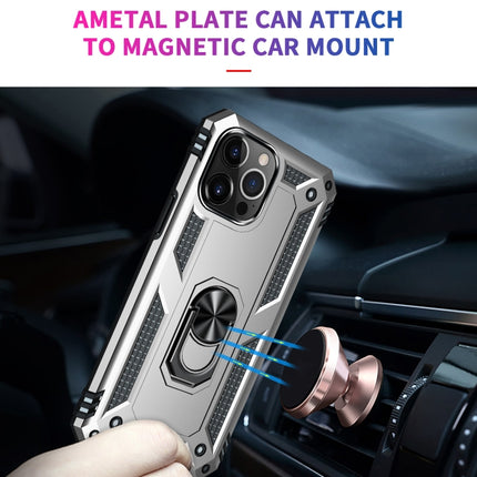 Shockproof TPU + PC Protective Case with 360 Degree Rotating Holder For iPhone 13 Pro Max(Silver)-garmade.com