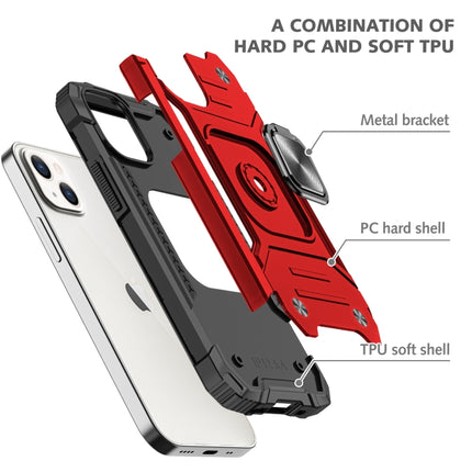 Magnetic Armor Shockproof TPU + PC Case with Metal Ring Holder For iPhone 13(Red)-garmade.com