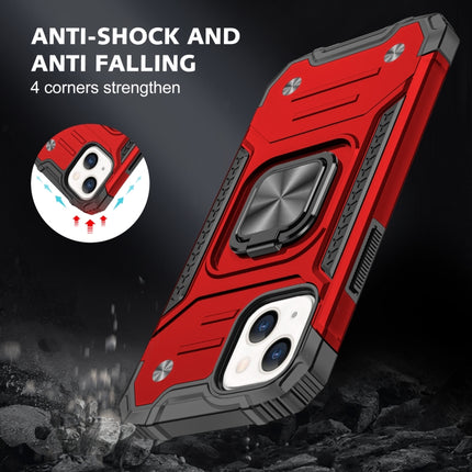Magnetic Armor Shockproof TPU + PC Case with Metal Ring Holder For iPhone 13(Red)-garmade.com