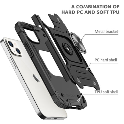 Magnetic Armor Shockproof TPU + PC Case with Metal Ring Holder For iPhone 13 Pro(Black)-garmade.com