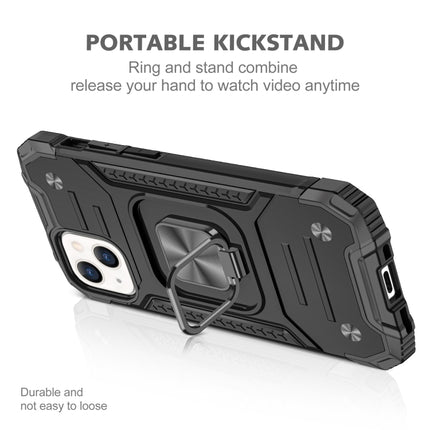 Magnetic Armor Shockproof TPU + PC Case with Metal Ring Holder For iPhone 13 Pro(Black)-garmade.com