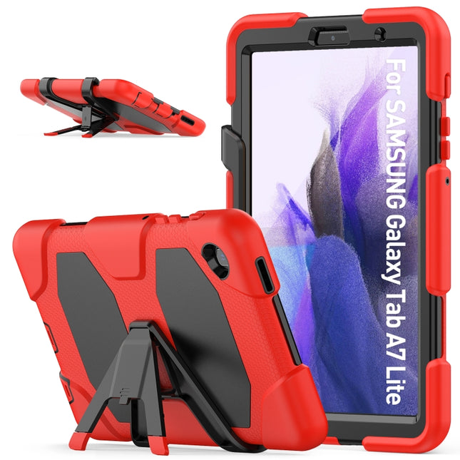For Samsung Galaxy A7 Lite 8.7 2021 T220 / T225 Shockproof Colorful Silicon + PC Protective Case with Holder & Pen Slot(Red)-garmade.com