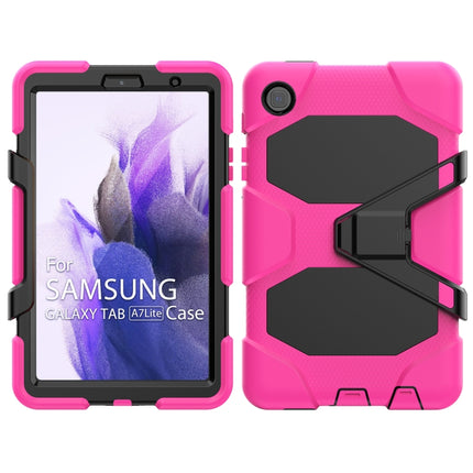 For Samsung Galaxy A7 Lite 8.7 2021 T220 / T225 Shockproof Colorful Silicon + PC Protective Case with Holder & Pen Slot(Rose Red)-garmade.com