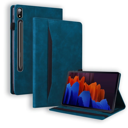 For Samsung Galaxy Tab S8+ / Tab S8 Plus / Tab S7 FE / Tab S7+ SM-T970 / SM-T976B Business Shockproof Horizontal Flip Leather Case with Holder & Card Slots & Photo Frame & Pen Slot & Sleep / Wake-up Function(Blue)-garmade.com