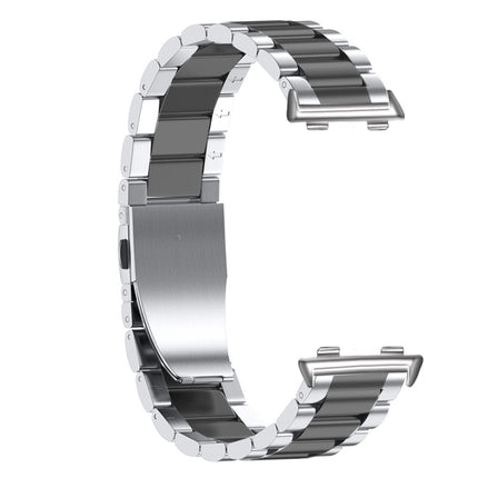 For OPPO Watch 41mm Three-beads Steel Replacement Strap Watchband(Silver Black)-garmade.com