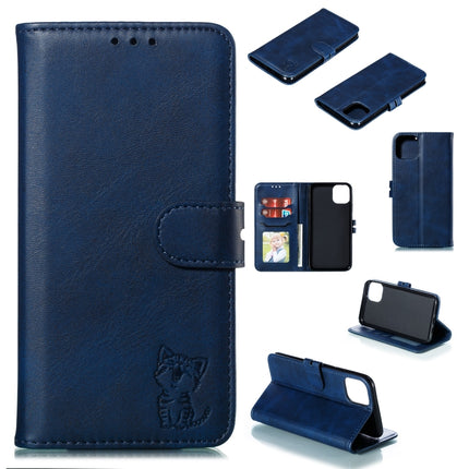 Embossed Happy Cat Pattern Horizontal Flip Leather Case with Holder & Card Slots & Wallet For iPhone 13 mini(Blue)-garmade.com