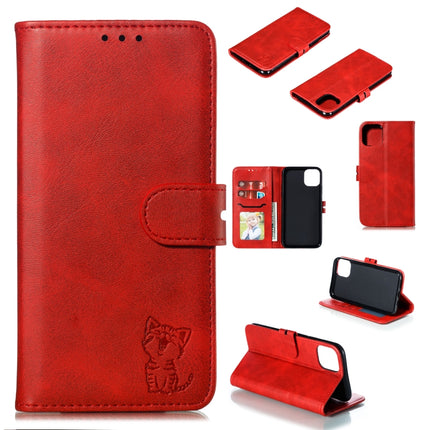 Embossed Happy Cat Pattern Horizontal Flip Leather Case with Holder & Card Slots & Wallet For iPhone 13 mini(Red)-garmade.com