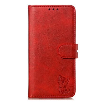 Embossed Happy Cat Pattern Horizontal Flip Leather Case with Holder & Card Slots & Wallet For iPhone 13 mini(Red)-garmade.com